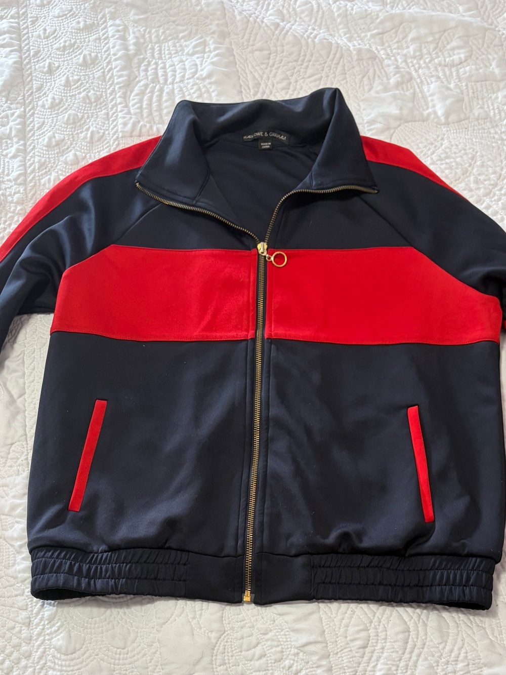 Vintage Style Harlow & Graham Black and Red Zip-Front Varsity Jacket